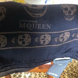 Alexander McQueen Silk Skull Scarf Navy and Grey